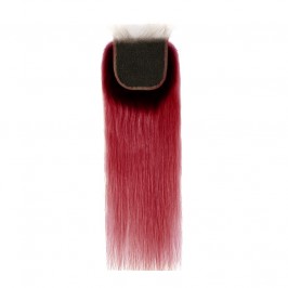 Uglam 4x4 Swiss Lace Closure Black Root And Red Color Straight