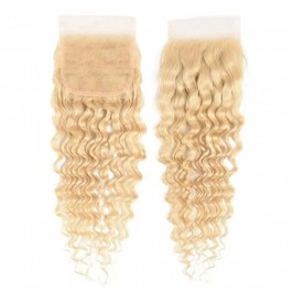 4X4/5X5/6X6  Lace Closure Blonde #613 Color Deep Wave Virgin Human Hair