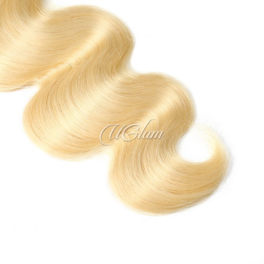Human Hair Bundles With 13x4 Lace Frontal Closure Honey Blonde #613 Color Body Wave