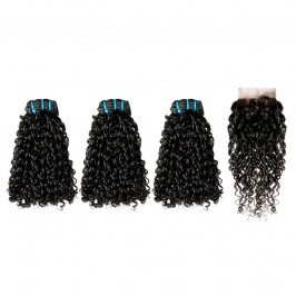 Uglam Double Drawn Bundles With 4X4 Lace Closure Pissy B Curly