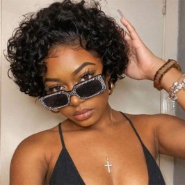 Uglam T Part Lace Front Wigs Pixie Cut Curly Hair