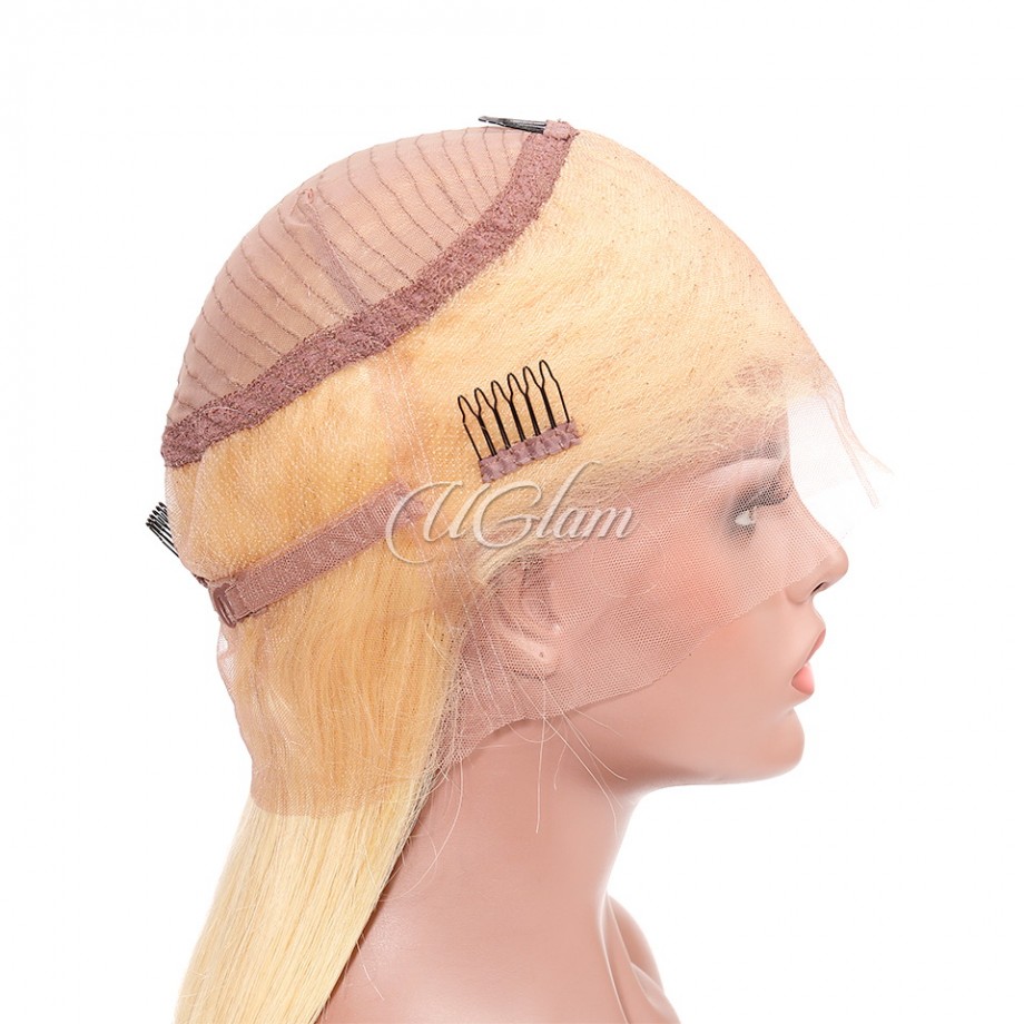 Virgin 360 Lace Front #613 Honey Blonde Color Straight Human Hair Wigs 150% Density