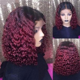 Uglam 1B/99J Bob T Part Lace Wigs Deep Wave Hair