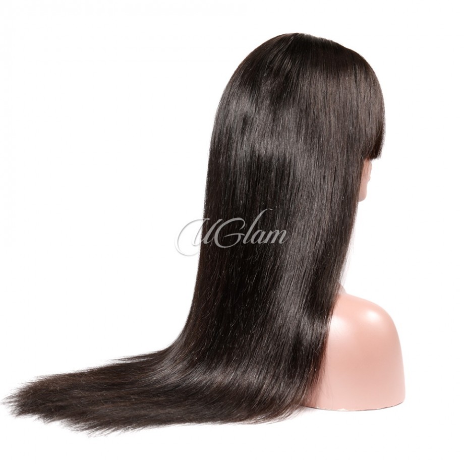 Uglam Transparent Lace Front Wigs Straight With Bangs 180% Density