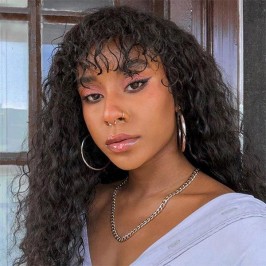 Uglam Machine Made Wigs Deep Wave With Bangs