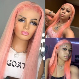 Uglam Full Lace Wigs Pink Color Straight Hair