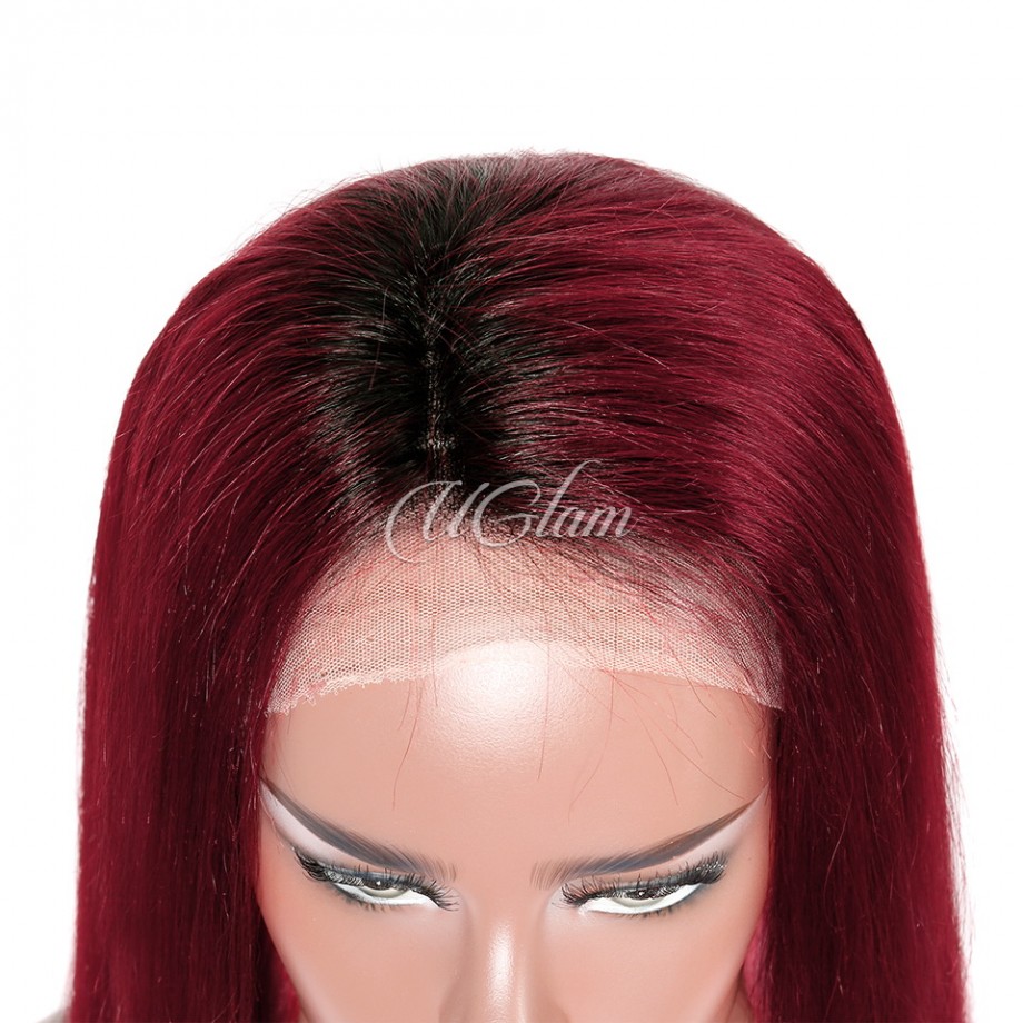 Uglam Hair Lace Front Wigs Black Root Red Burgundy Ombre Color Straight 180 Density