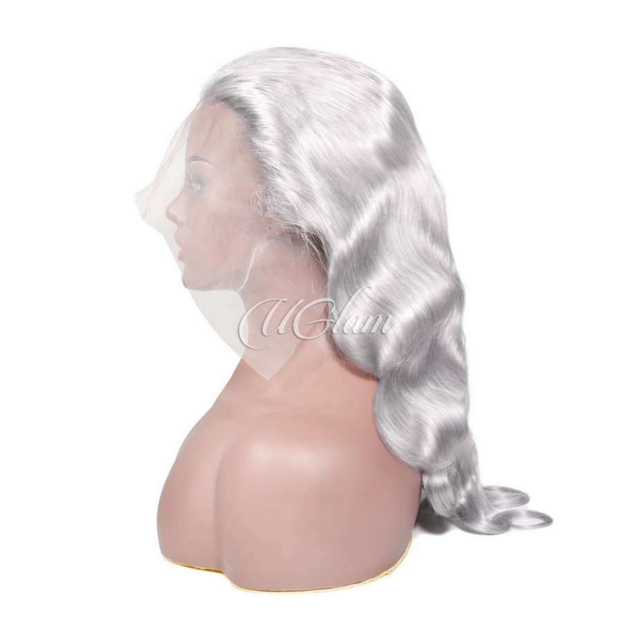Uglam Sliver Grey Color 13x4 Lace Front Wig Body Wave Humanhair