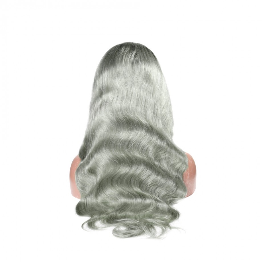 Uglam 1B/Grey Color 13x4 Lace Front Wig Body Wave Humanhair