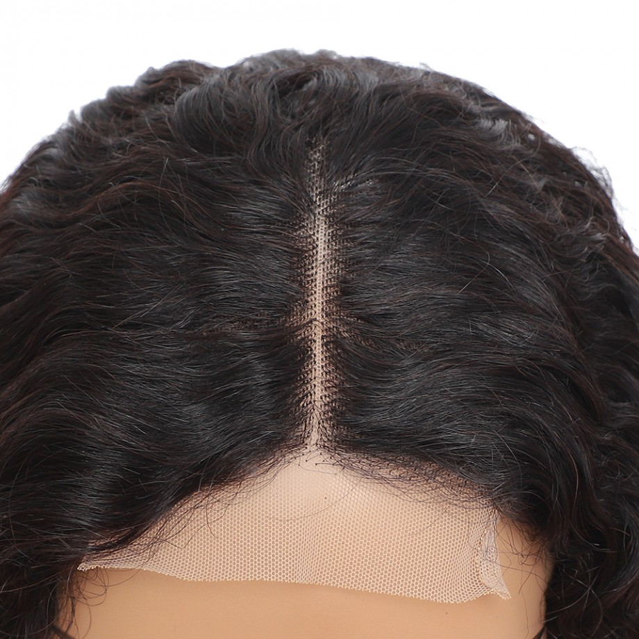 Virgin 4X4 Medium Lace Closure Deep Wave Human Hair Wig 180% Density