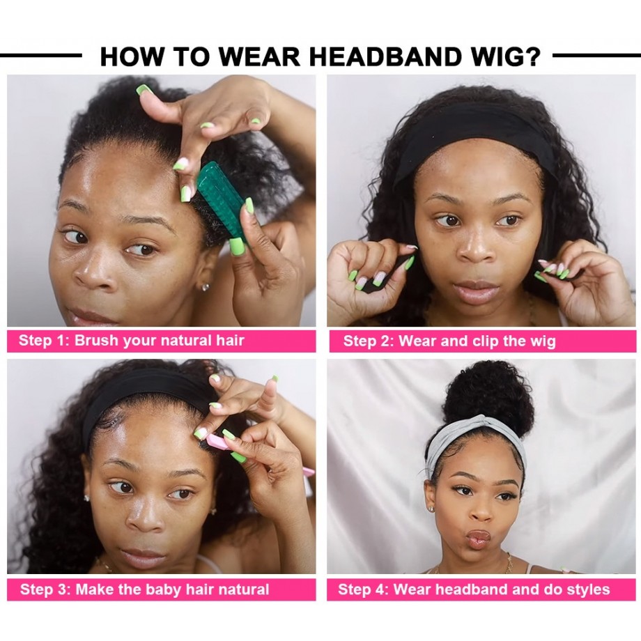 Uglam Headband Wigs Deep Wave No PrePlucked Hairline