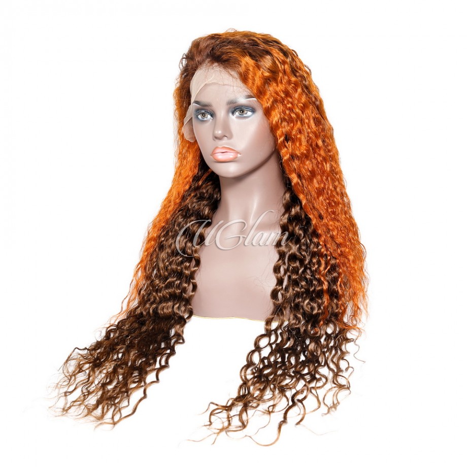 Highlight Ombre Lace Front Wig Human Hair Ginger Brown Mix  13x4  Lace Frontal Wigs 